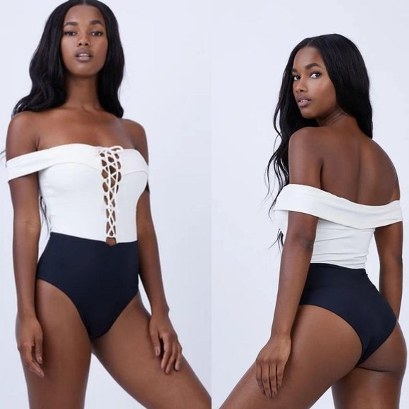 NWT L*Space Anja Off Shoulder Lace Up One Piece XS - Picture 3 of 14